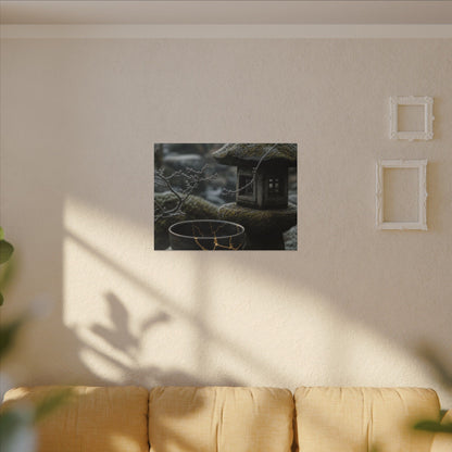 Stone Lantern Canvas Art | Winter Kintsugi Gold Repair Art
