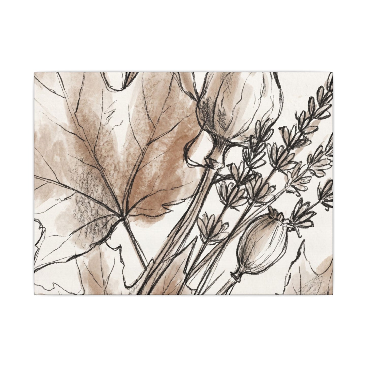 Neutral Dried Flowers Canvas Art - Minimal Line Japandi