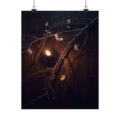 Sophisticated Cherry Blossom Wall Art Print - Moody Minimal Dark Japandi