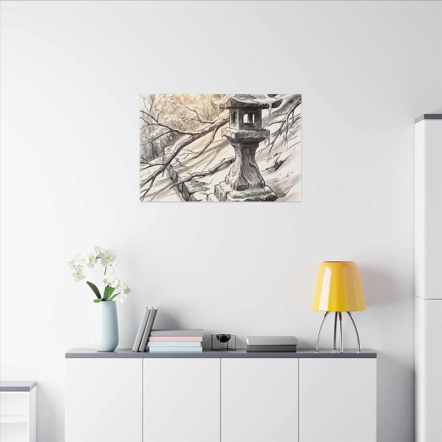 Golden Hour Stone Lantern Canvas Art - Japandi Kanso