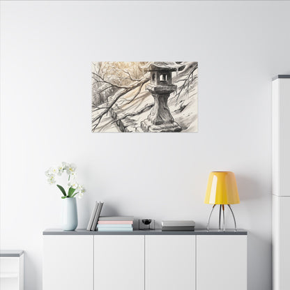 Golden Hour Stone Lantern Canvas Art - Japandi Kanso