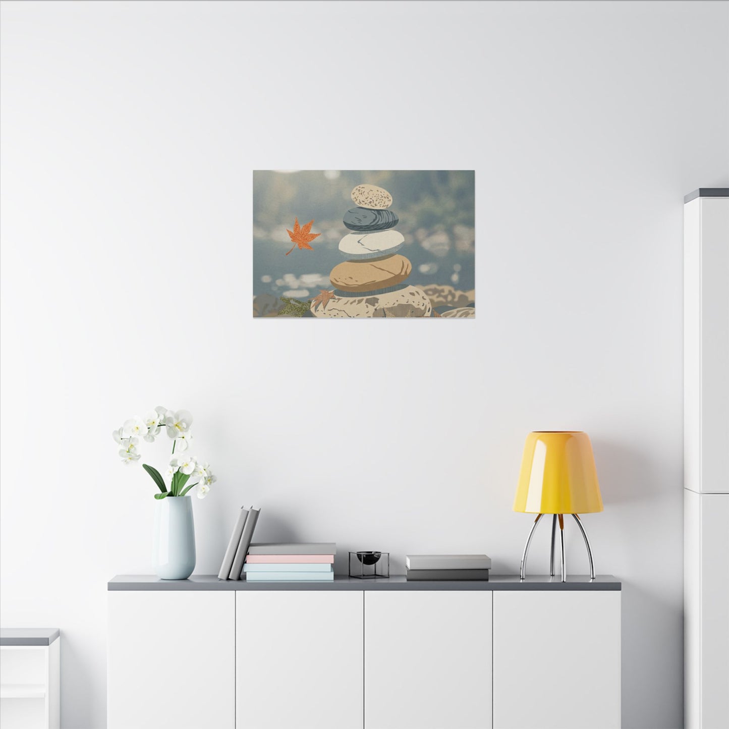 Warm River Stones Canvas Art - Japanese Pattern Japandi