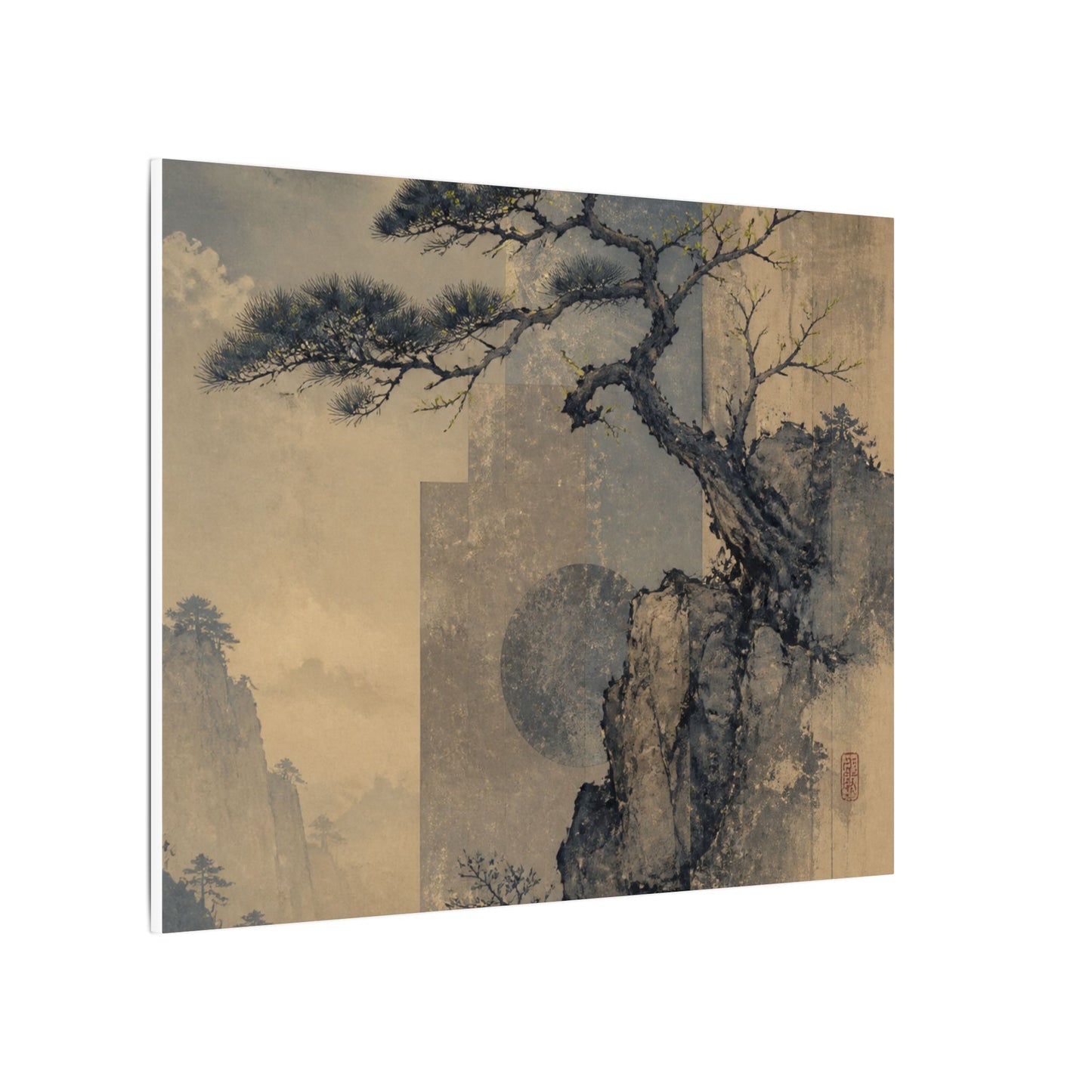 Japandi Pine Tree in Moonlight | Japanese Pattern Canvas Art