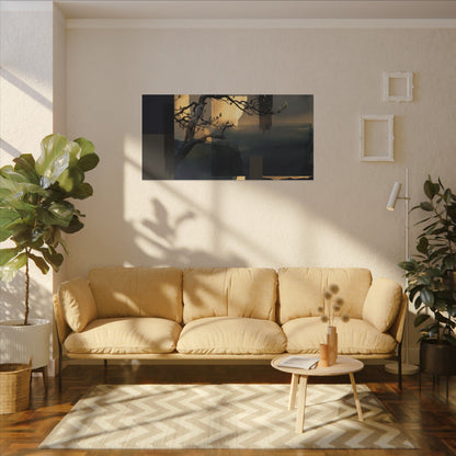 Golden Hour Pine Tree Canvas Art - Dark Japandi Kanso