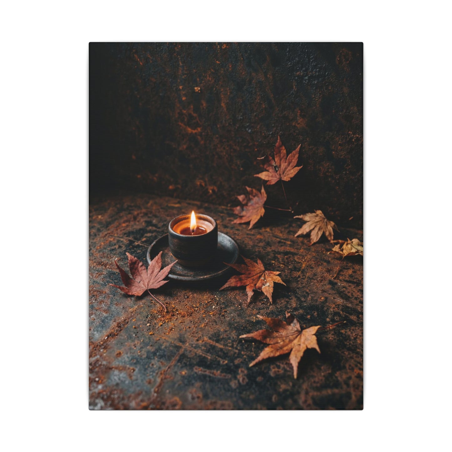 Dark Japandi Rust Patina in Candlelight | Shadow Zen Canvas Art