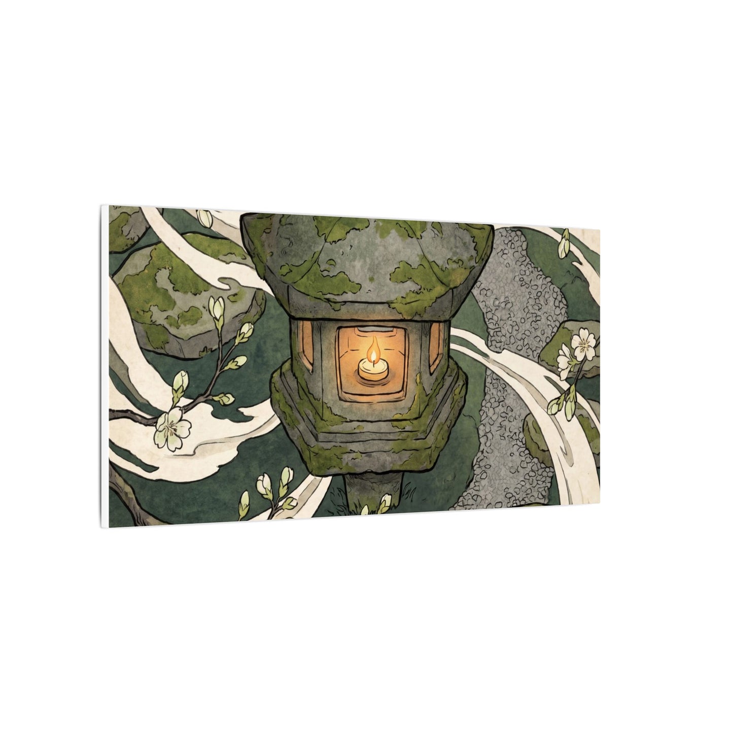Zen Stone Lantern in Candlelight | Ukiyo E Inspired Canvas Art
