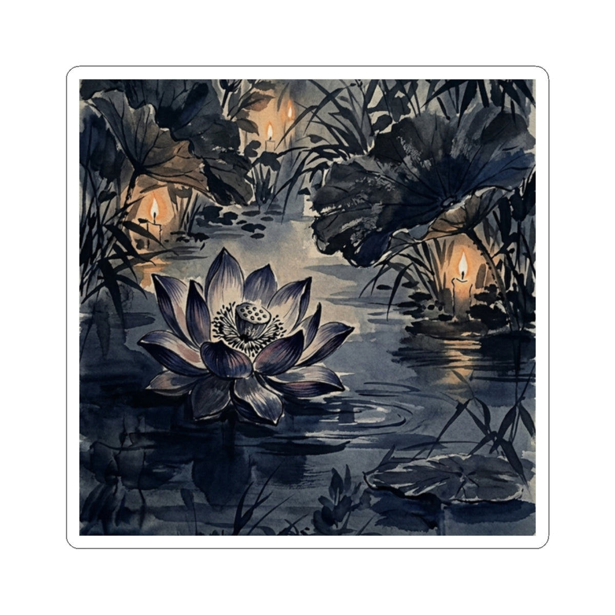 Summer Lotus Flower Sumi E Sticker | Peaceful Decor Art Print