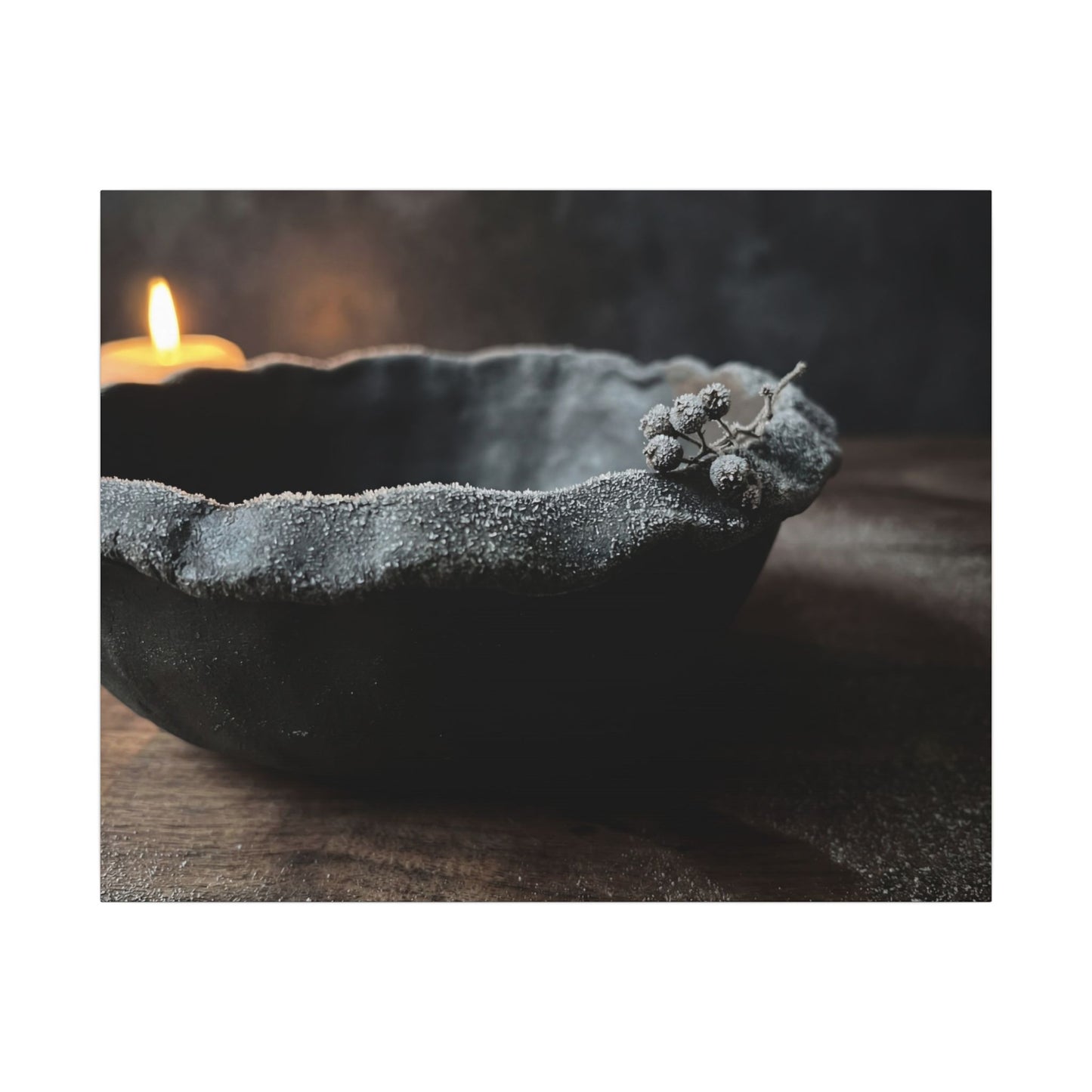 Ceramic Bowl Canvas Art | Winter Dark Japandi Shadow Zen Art