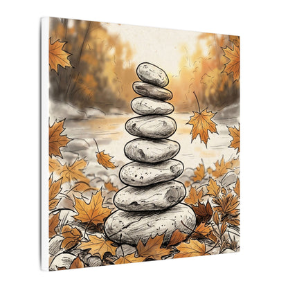 Earthy River Stones Canvas Art - Minimal Line Japandi