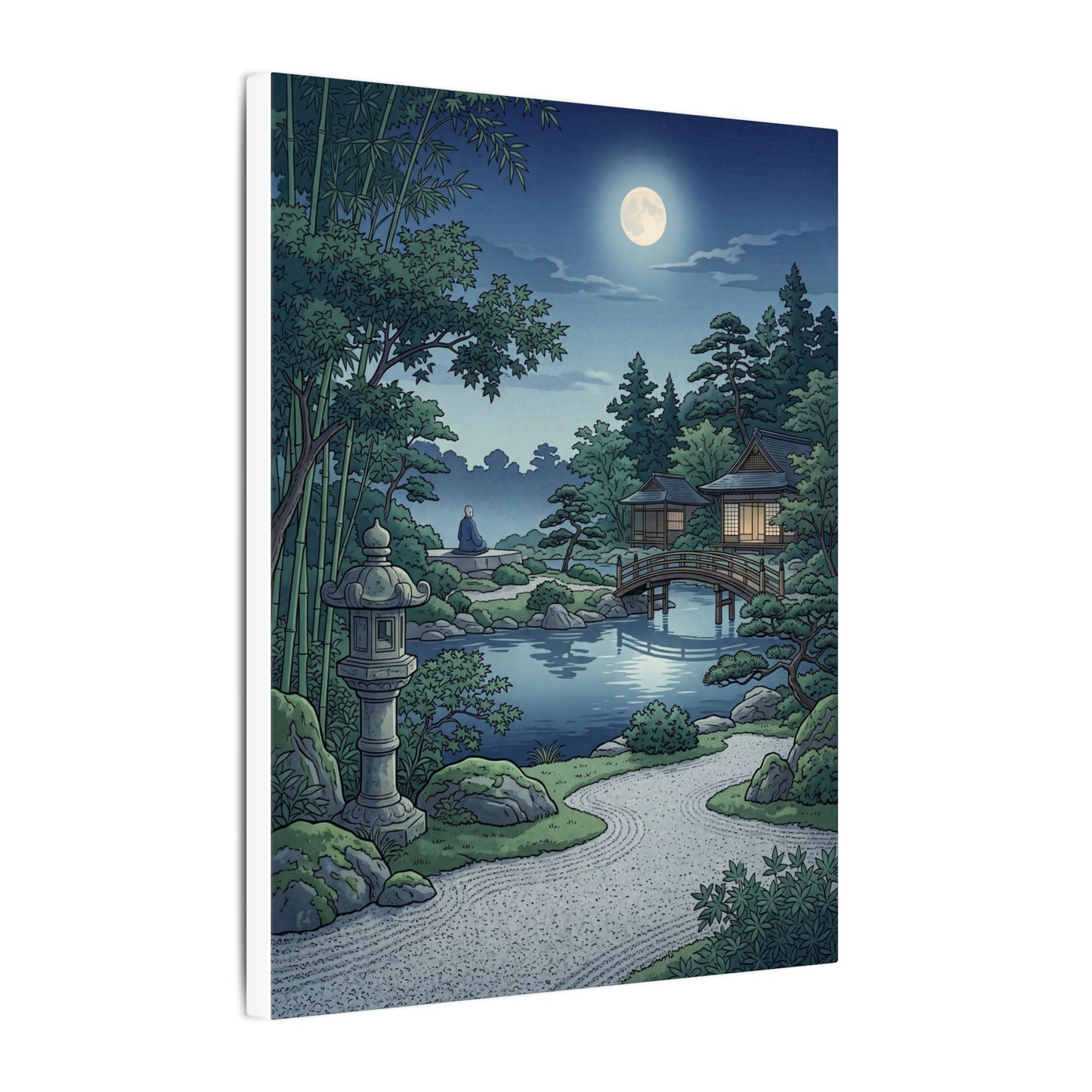 Summer Moonlit Garden Ukiyo E Inspired Canvas Art | Serene Decor