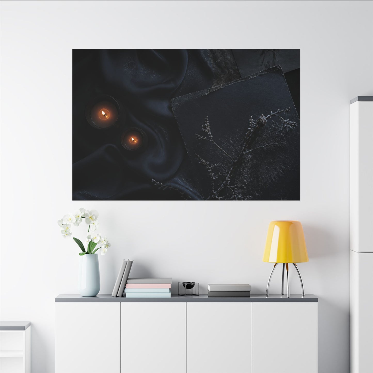 Candlelight Silk Drape Canvas Art - Dark Japandi Kanso