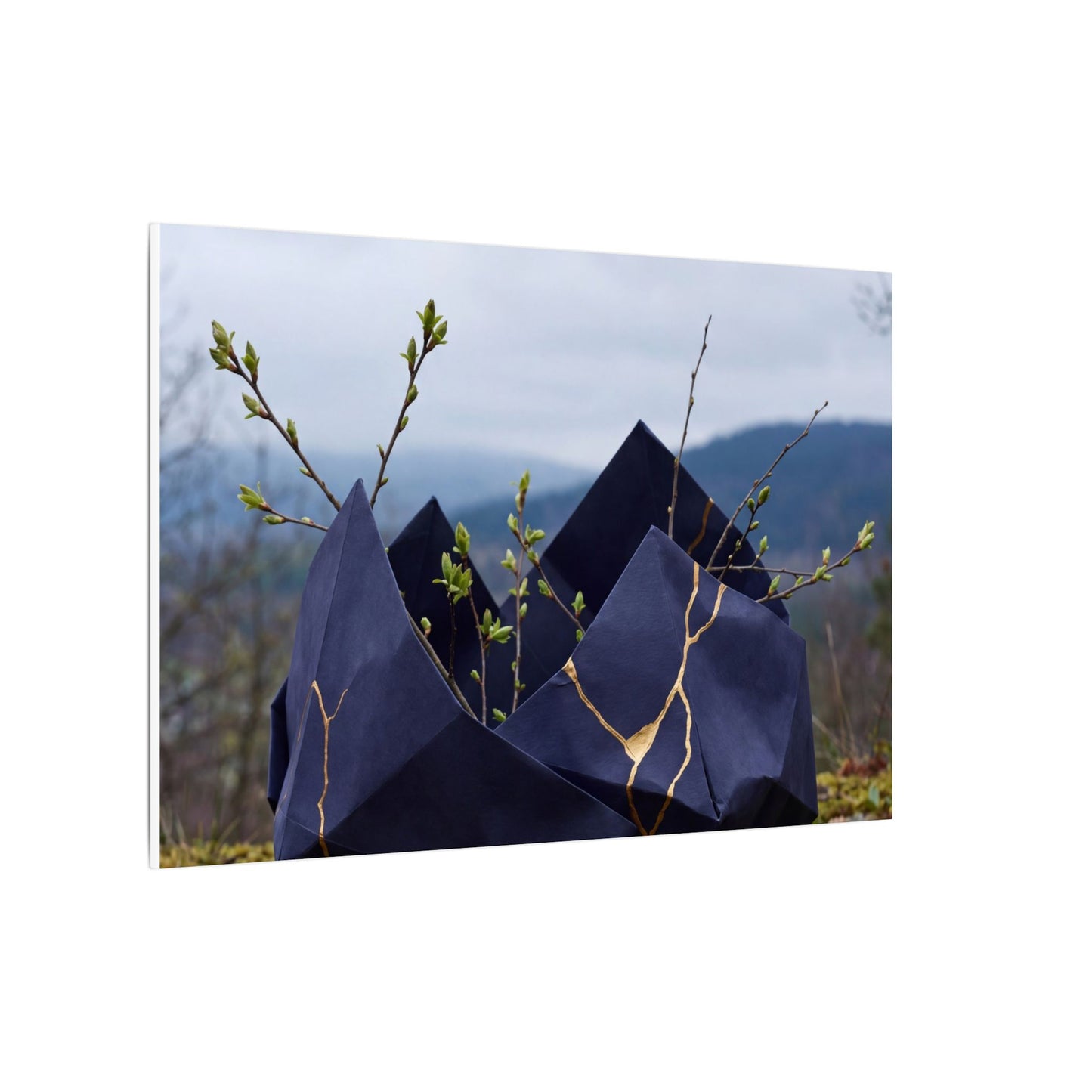 Paper Fold Canvas Art | Spring Kintsugi Gold Repair Art