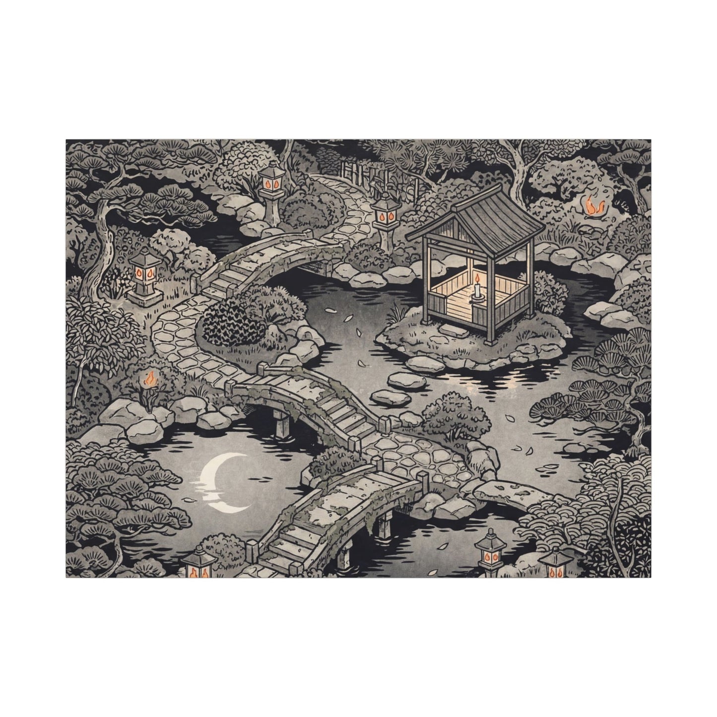 Moonlit Garden Ukiyo E Inspired Canvas Art | Serene Zen Art