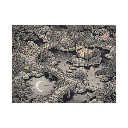 Moonlit Garden Ukiyo E Inspired Canvas Art | Serene Zen Art