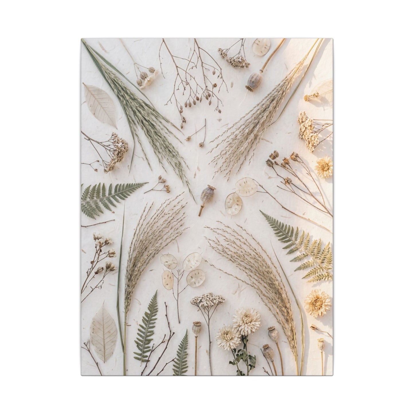 Elegant Dried Flowers Canvas Art - Japanese Pattern Japandi
