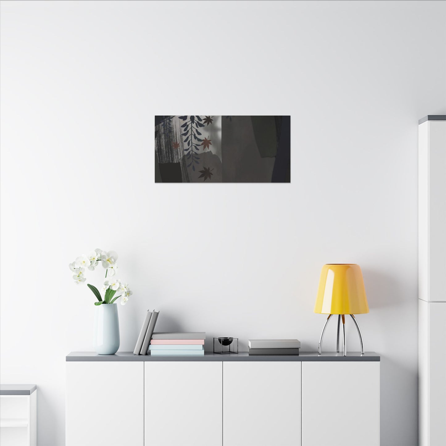 Wisteria Autumn Canvas Art | Dark Japandi Moody Design