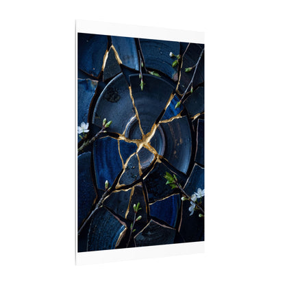 Moonlight Broken Pottery Canvas Art - Kintsugi Fukinsei