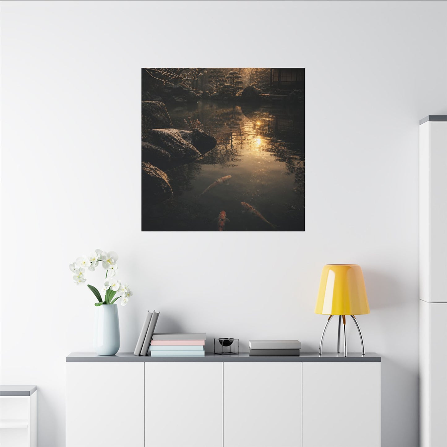 Winter Koi Pond Shadow Zen Canvas Art | Bold Decor