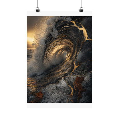 Healing Ocean Wave Wall Art Print - Gold Vein Kintsugi