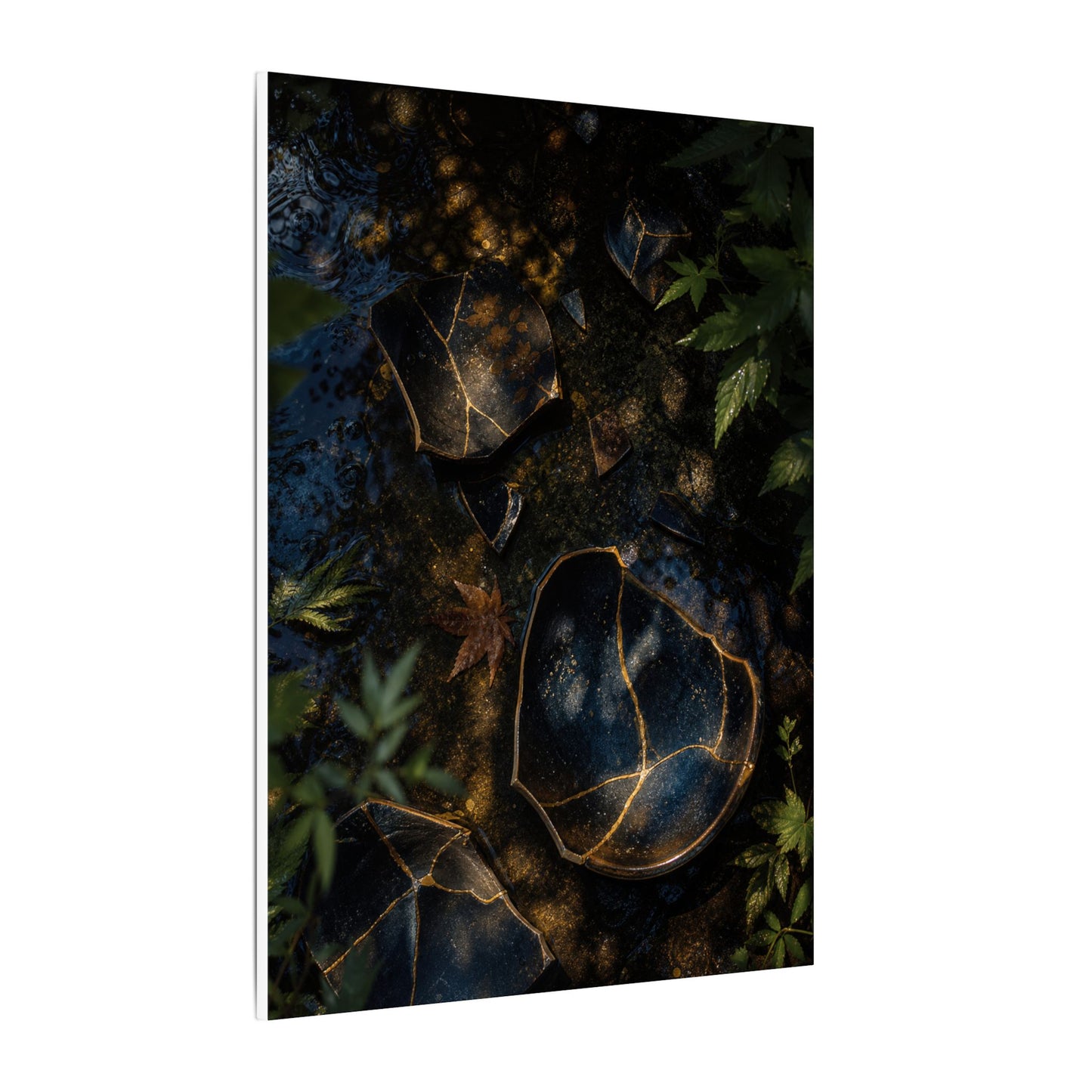 Dark Japandi Broken Pottery in Dappled | Shadow Zen Canvas Art