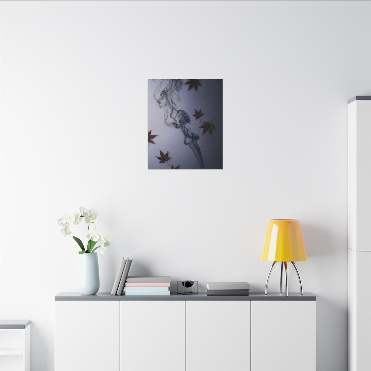 Dark Japandi Incense Smoke in Dawn | Moody Minimal Canvas Art