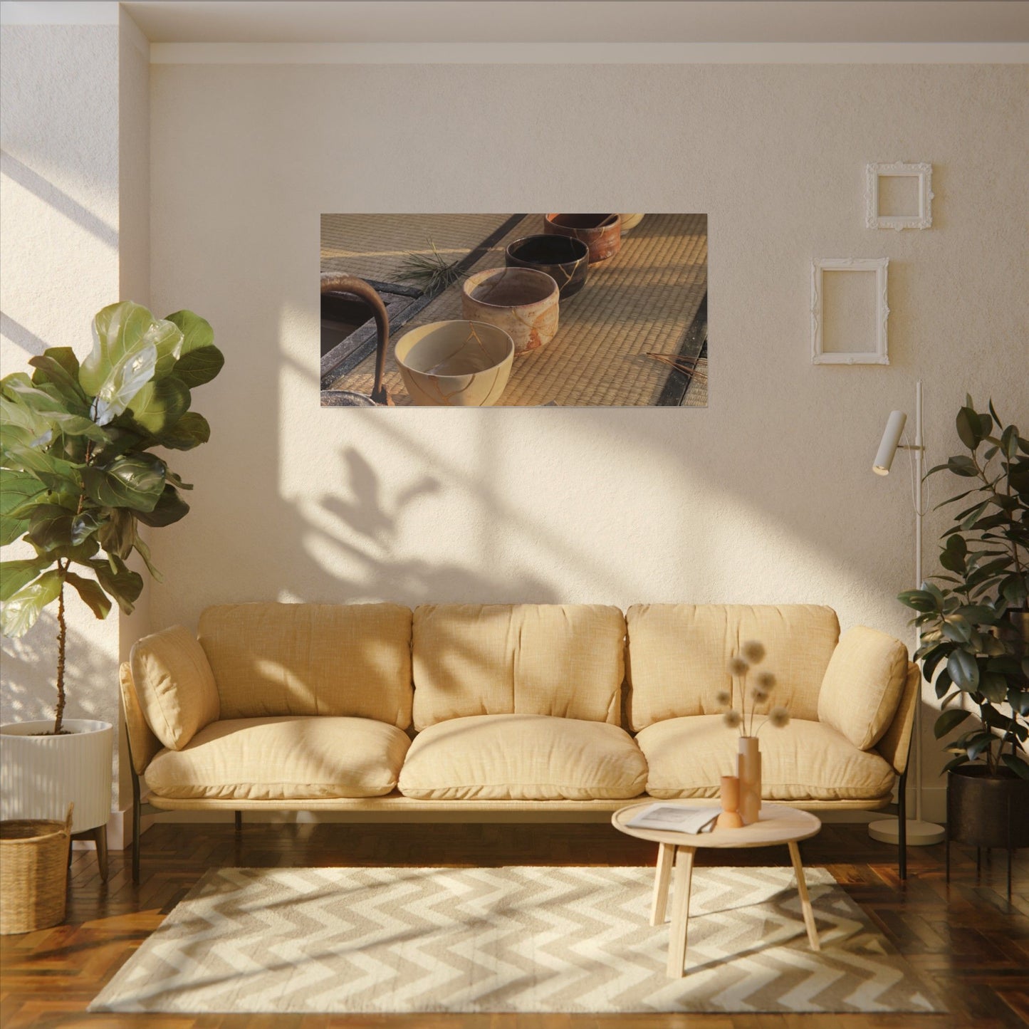 Kintsugi Tea Ceremony in Golden Hour | Gold Repair Canvas Art