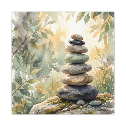 Golden Hour River Stones Canvas Art - Japandi Mono No Aware