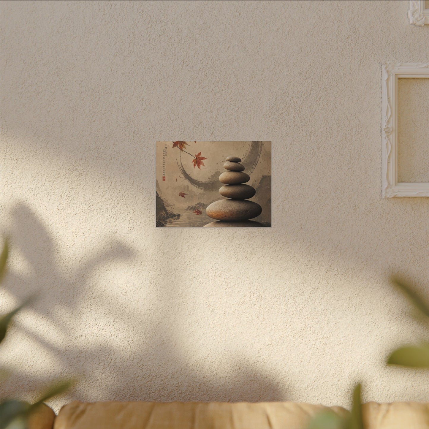 Japandi River Stones in Candlelight | Japanese Pattern Canvas Art