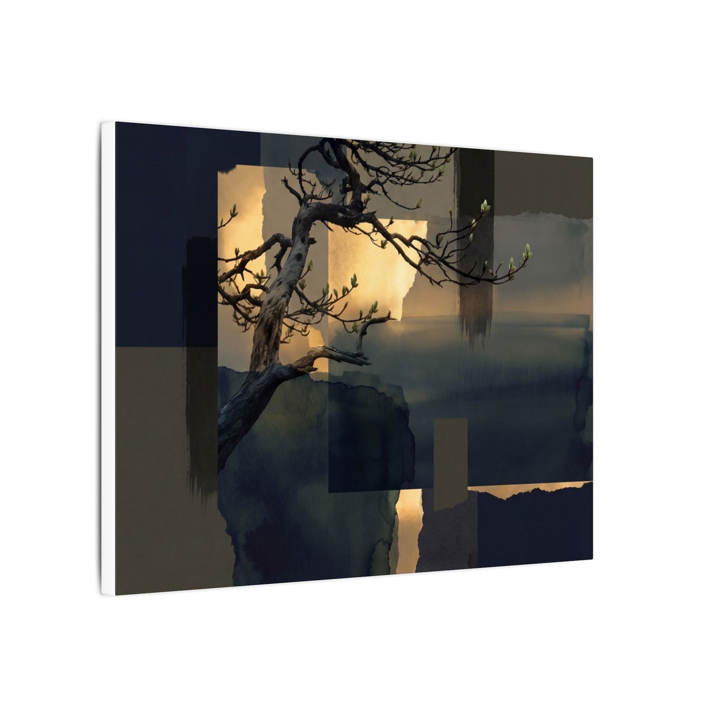 Golden Hour Pine Tree Canvas Art - Dark Japandi Kanso