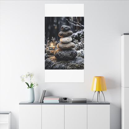 River Stones Canvas Art | Winter Japandi Watercolor Art