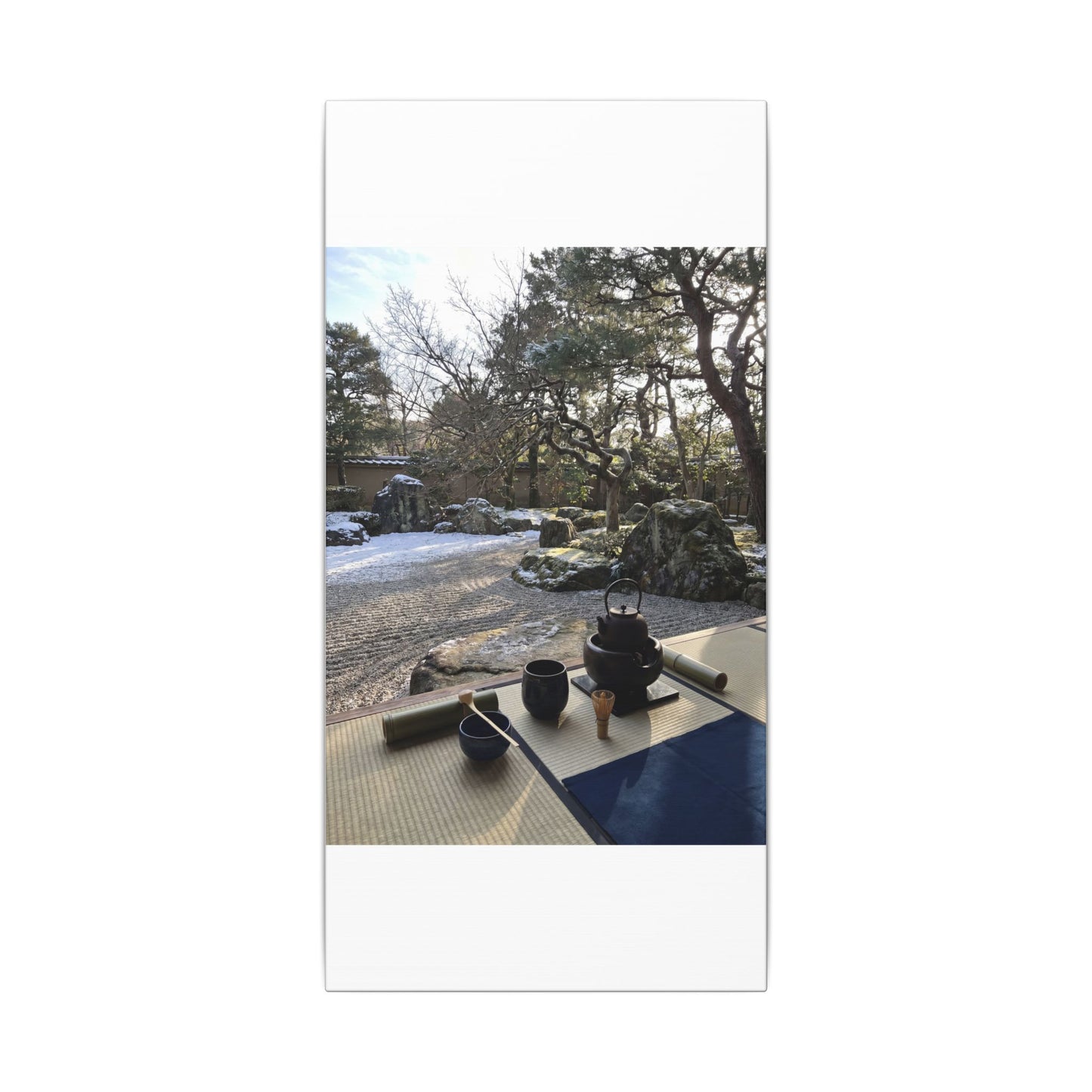 Winter Tea Ceremony Karesansui Canvas Art | Serene Decor