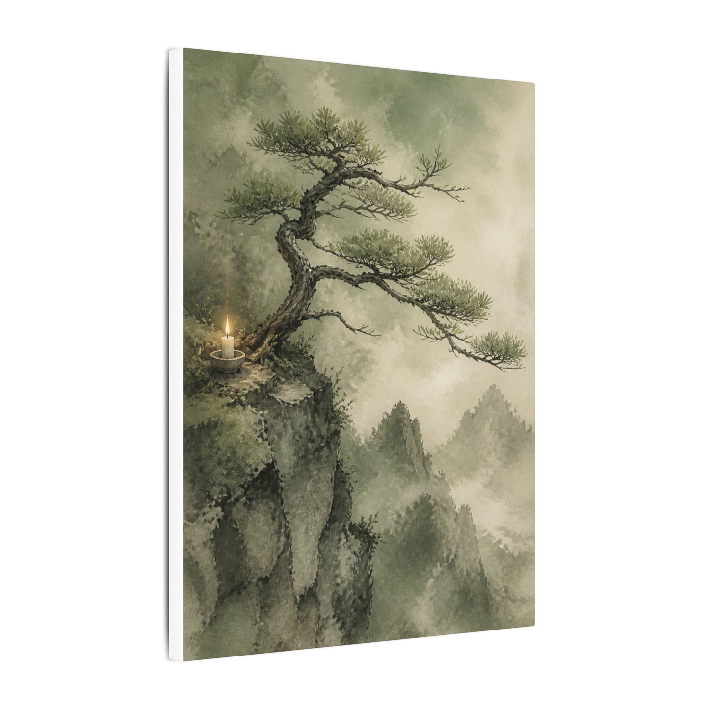 Candlelight Pine Tree Canvas Art - Japandi Kanso