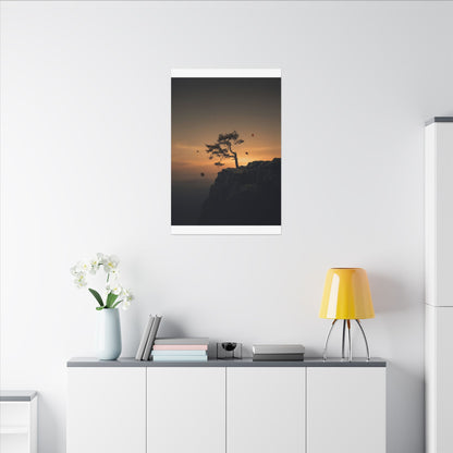 Dark Japandi Pine Tree in Golden Hour | Moody Minimal Canvas Art