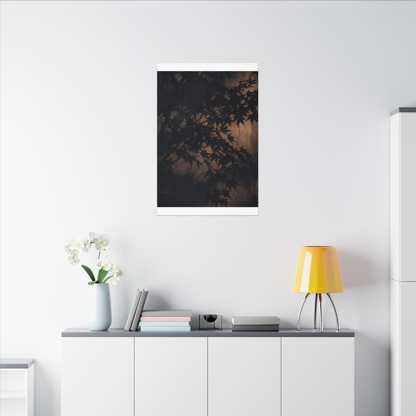 Shadow Play Autumn Canvas Art | Dark Japandi Atmospheric Design