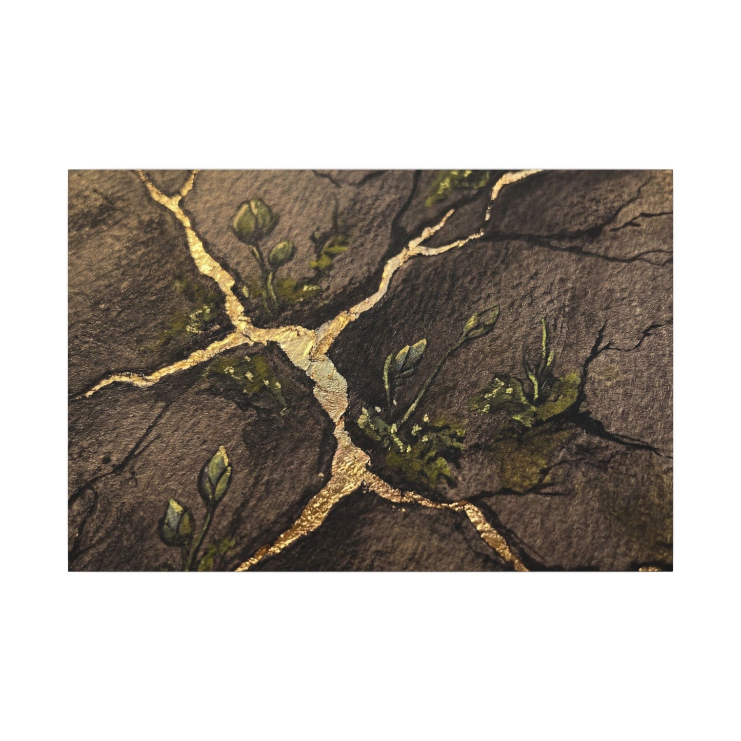 Spring Cracked Earth Charcoal Ink Canvas Art | Luxurious Decor Art Print