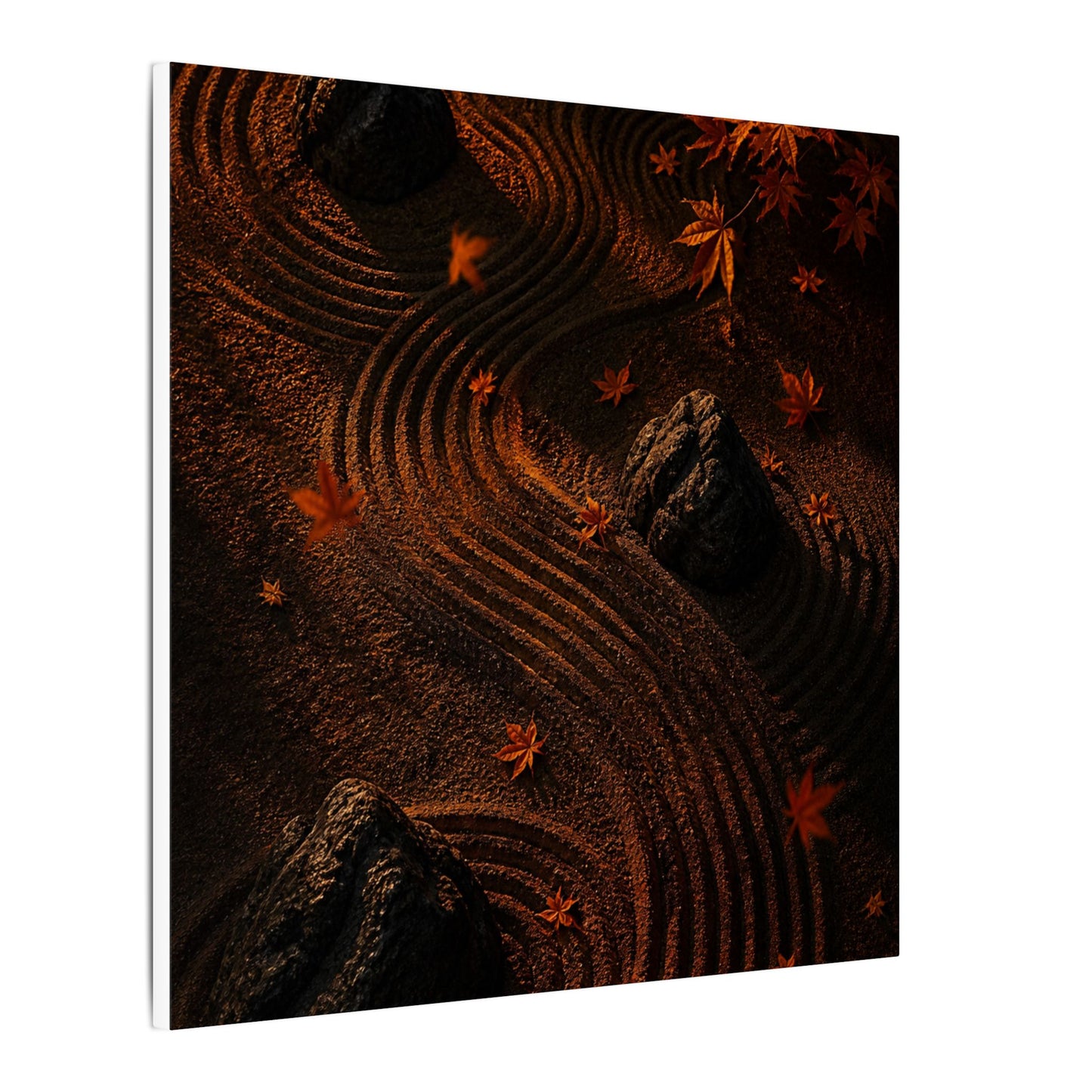 Dark Japandi Rock Garden in Golden Hour | Charcoal Ink Canvas Art