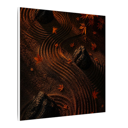 Dark Japandi Rock Garden in Golden Hour | Charcoal Ink Canvas Art