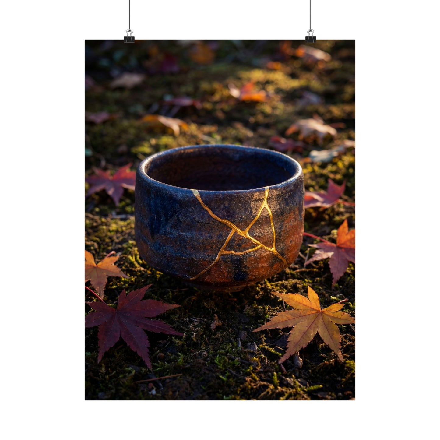 Moonlit Garden Wall Art Print | Autumn Kintsugi Gold Repair Art Art Print