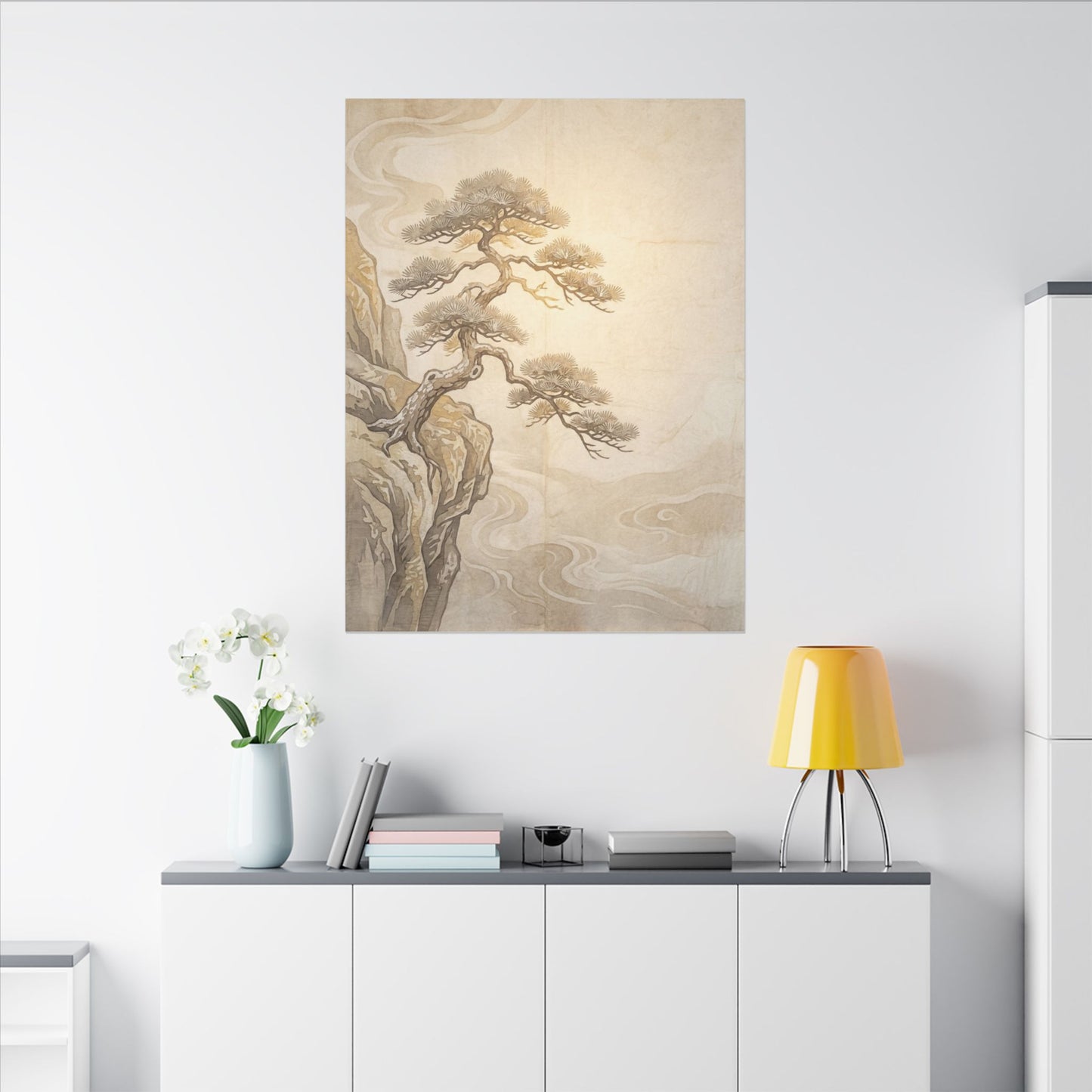 Winter Pine Tree Japanese Pattern Canvas Art | Elegant Decor