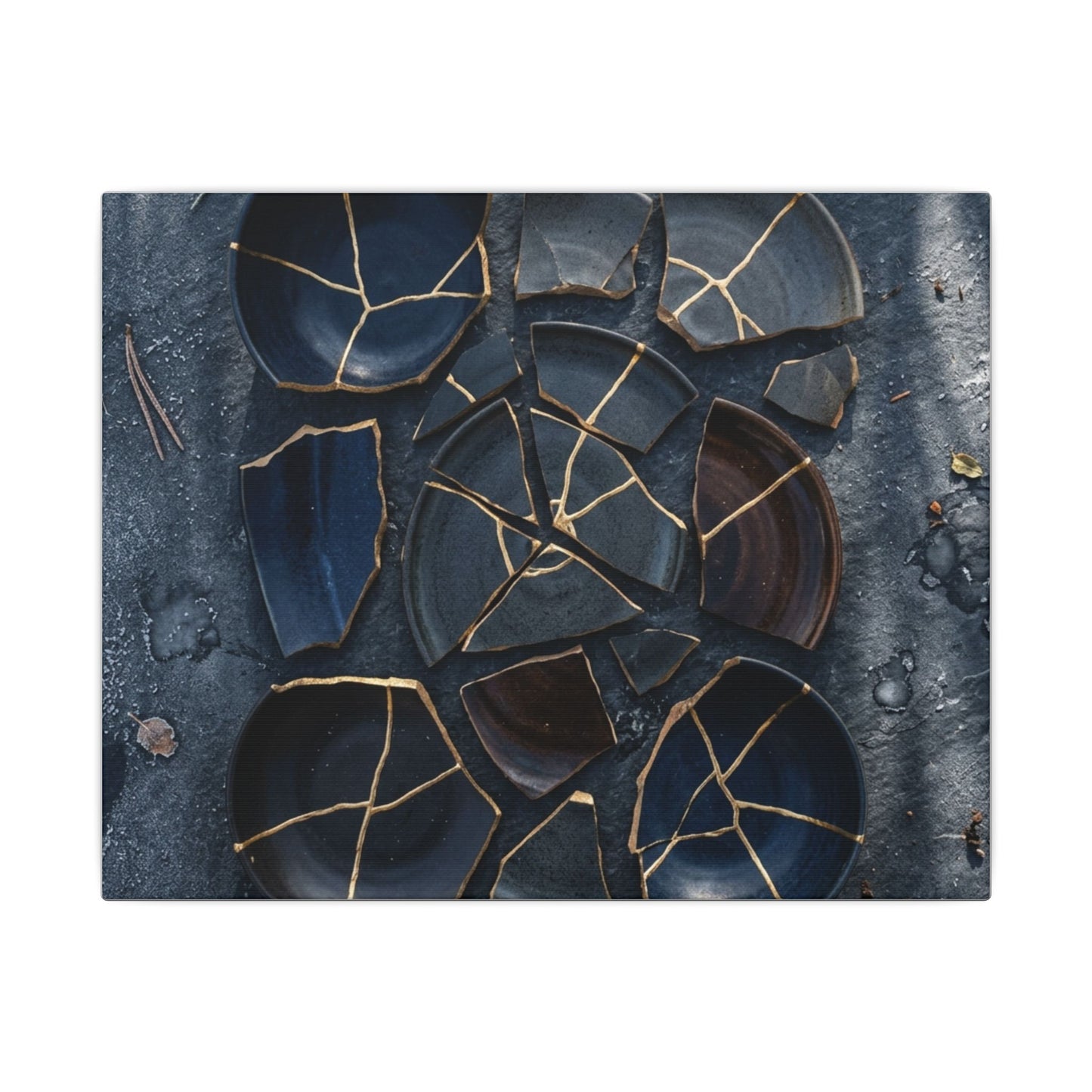 Dark Japandi Broken Pottery in Dappled | Shadow Zen Canvas Art