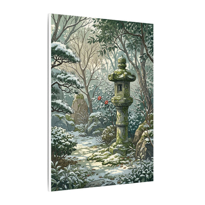 Stone Lantern Winter Canvas Art | Japandi Warm Design