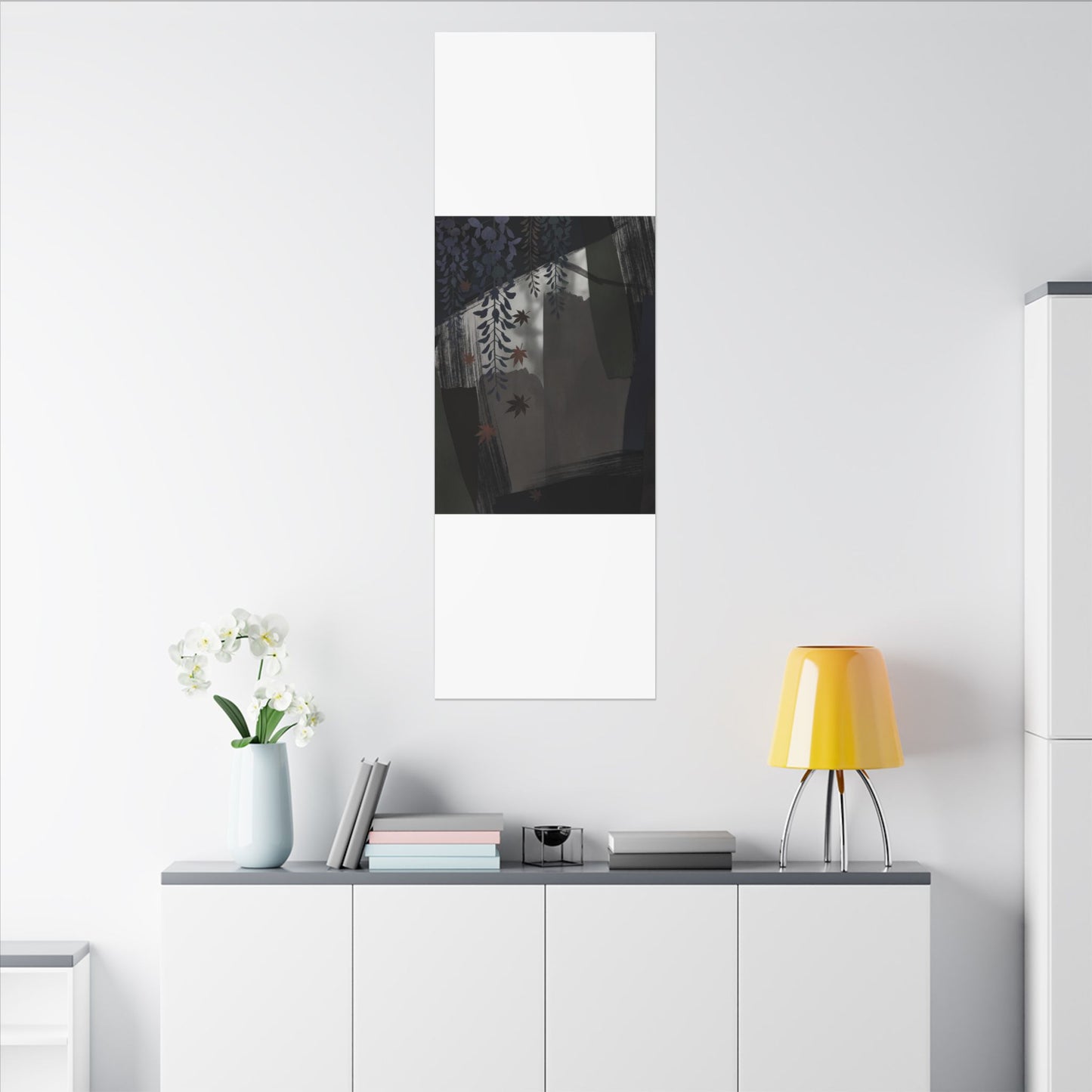 Wisteria Autumn Canvas Art | Dark Japandi Moody Design