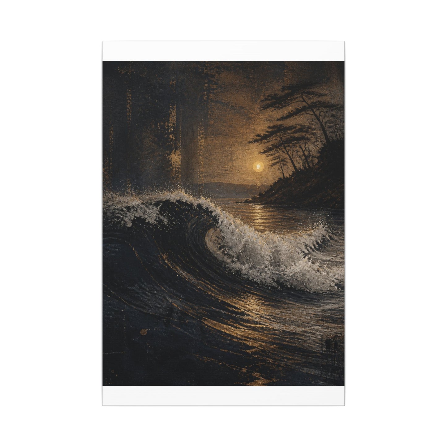 Ocean Wave Dark Texture Canvas Art | Bold Dark Japandi Art