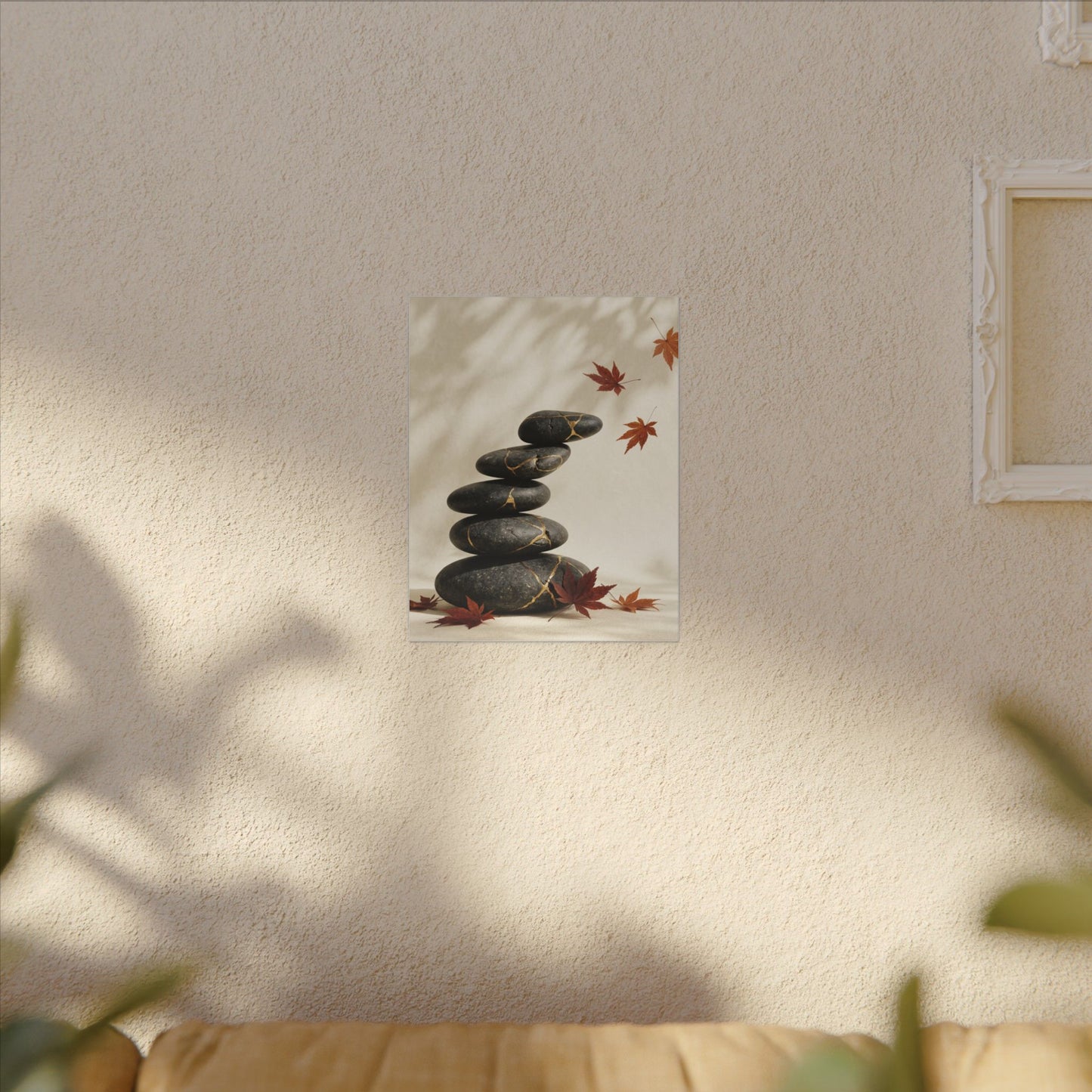 Kintsugi River Stones in Dappled | Crackle Gold Canvas Art