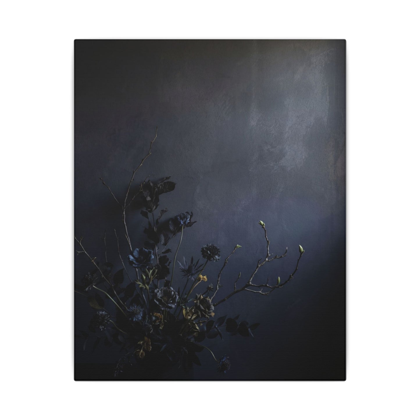 Dried Flowers Spring Canvas Art | Dark Japandi Moody Design