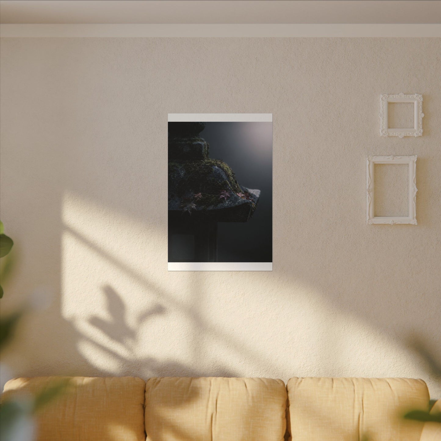 Stone Lantern Moody Minimal Canvas Art | Sophisticated Dark Japandi Art