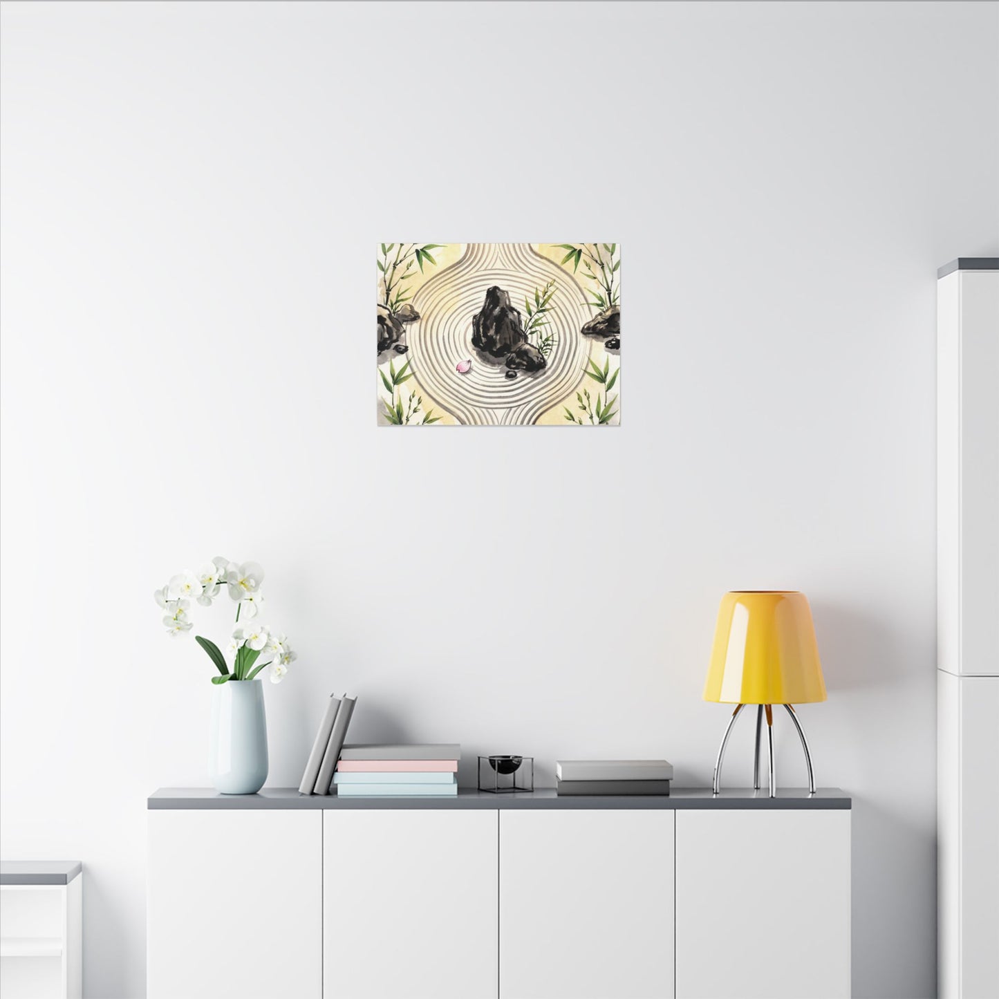 Zen Rock Garden in Golden Hour | Sumi E Canvas Art