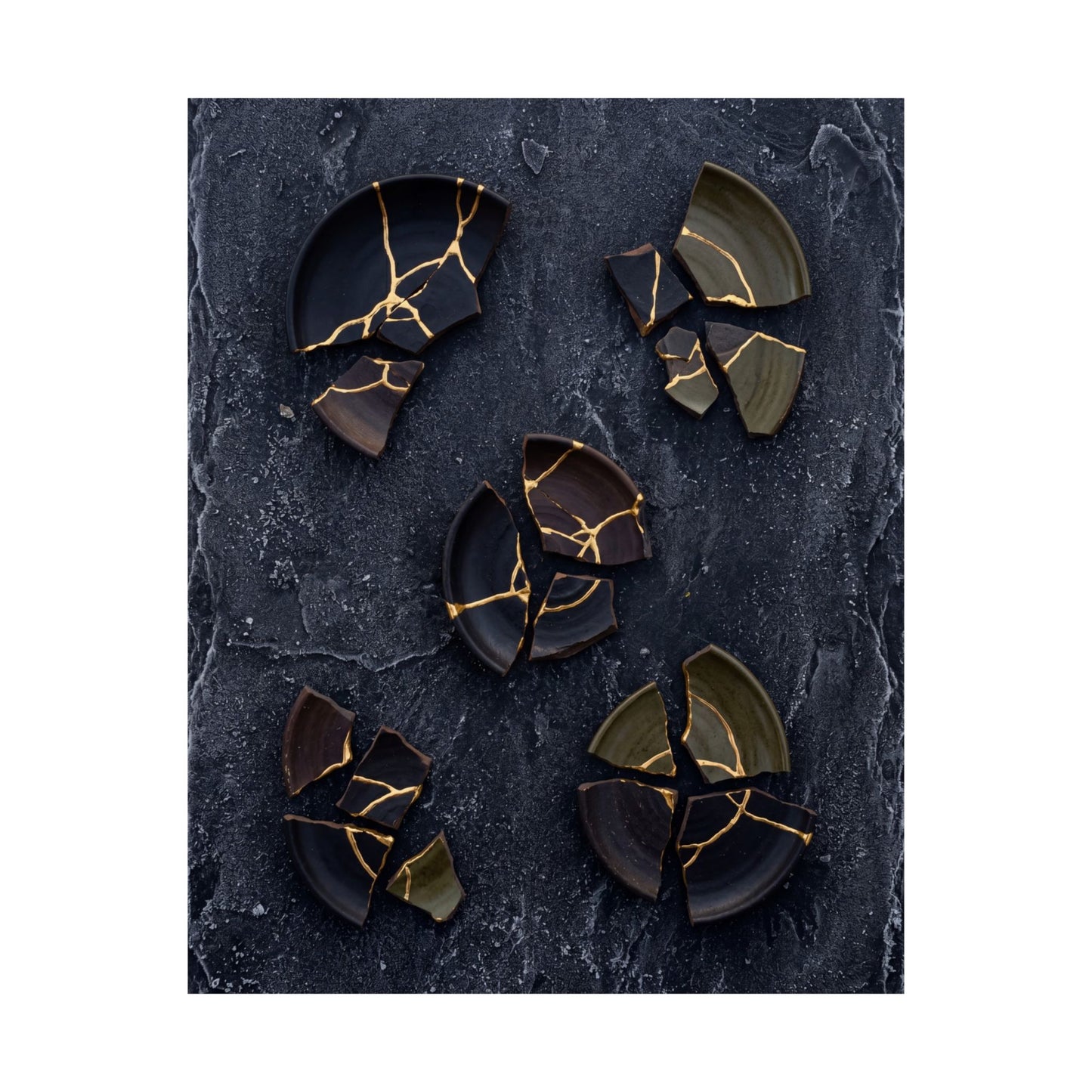 Moody Broken Pottery Wall Art Print - Shadow Zen Dark Japandi