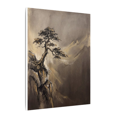 Pine Tree Charcoal Ink Canvas Art | Luxurious Dark Japandi Art