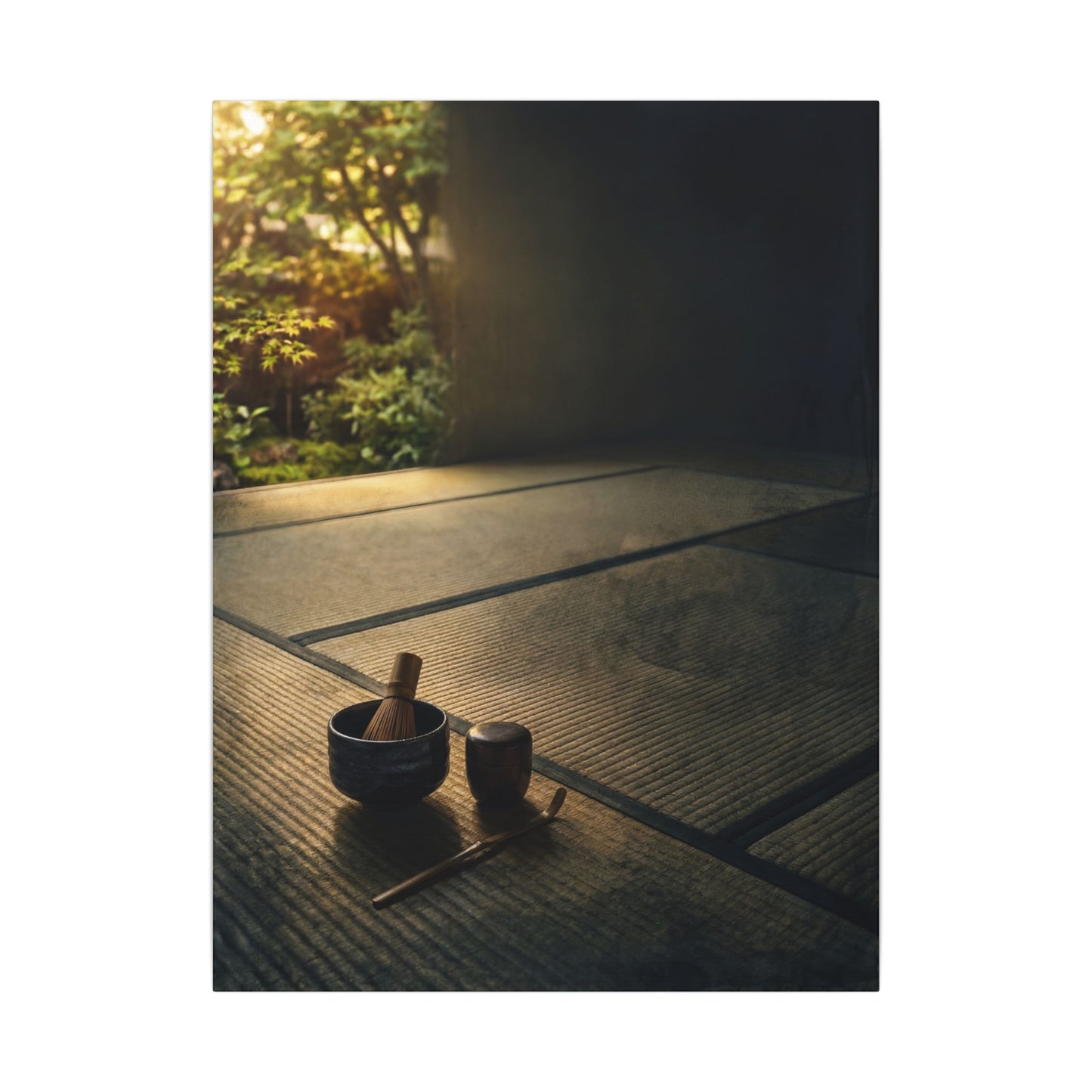 Dark Japandi Tea Ceremony in Golden Hour | Dark Texture Canvas Art